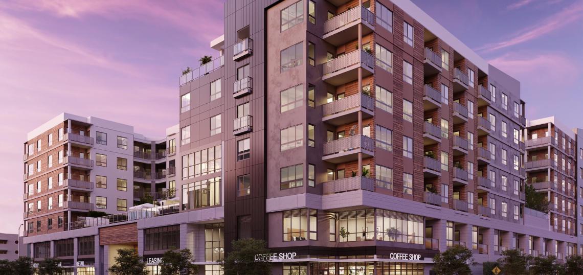 Mixed-use apartment building unwrapped at 1340 S. Hill